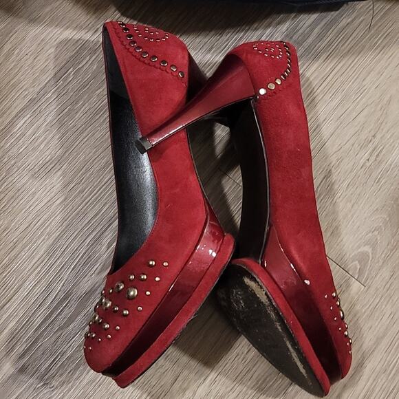 Stuart Weitzman Red Studded Heels - Picture 3 of 7